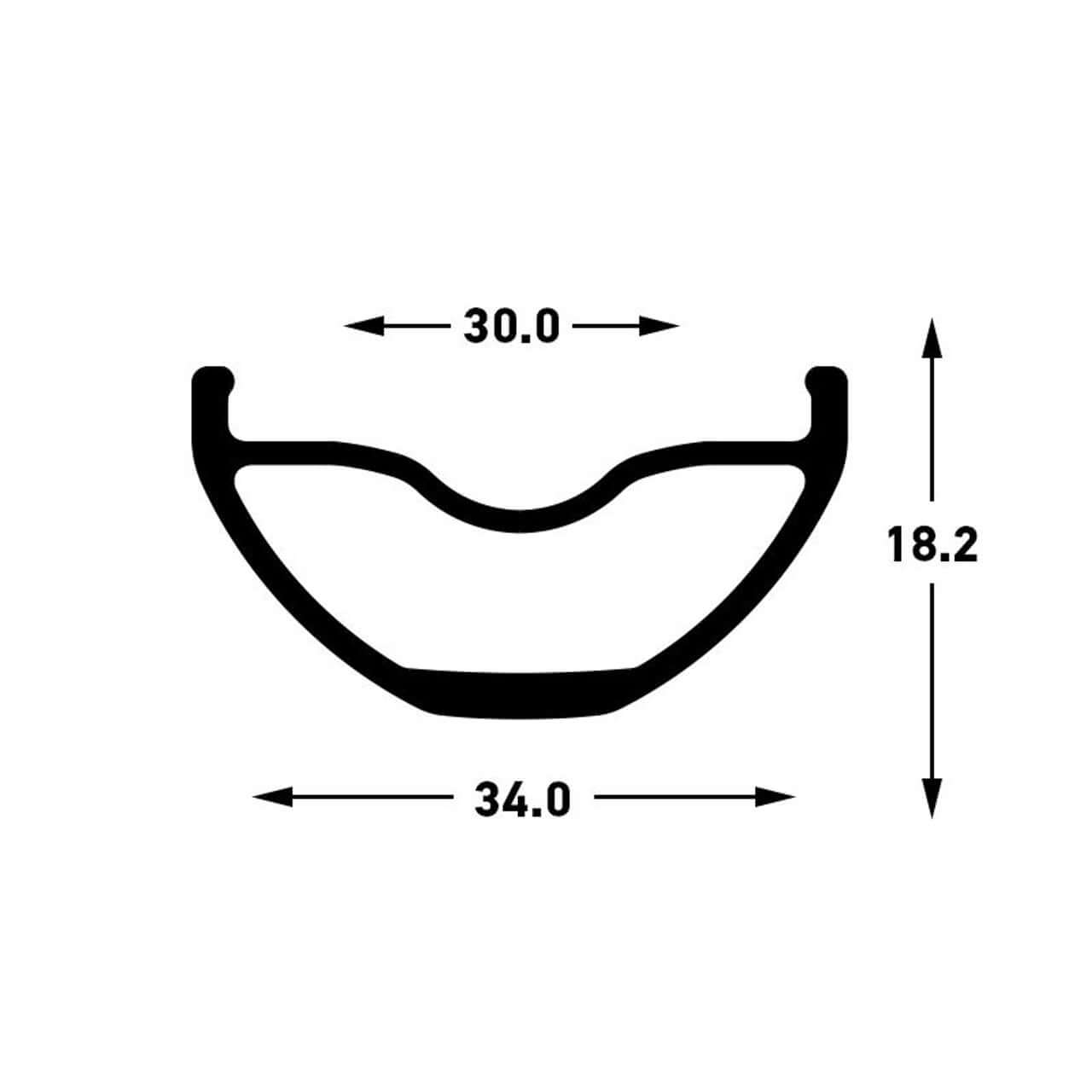 Stans Flow S2 rim profile illustration displaying dimensions for better tubeless performance.