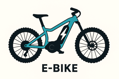 Stylish e-bike illustration featuring a blue frame and electric motor, perfect for eco-friendly rides.