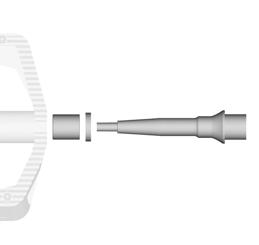 A 3D digital rendering of a gray cylindrical mechanical component, possibly a spindle taper or drive shaft section, shown disassembled with a separate collar piece to the left, on a plain white background.