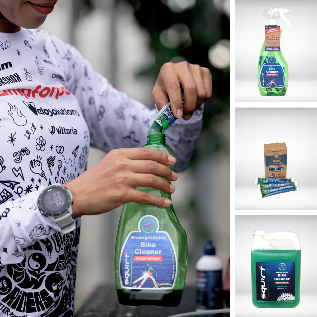 Squirt Biodegradable Bike Cleaner with 3 super concentrate refill sachets