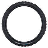 Black tire with red and blue accents on a transparent background