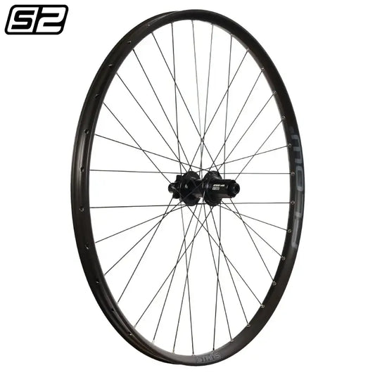 Stans Flow S2 6-Bolt Rear Wheel showcasing robust design for enhanced tubeless performance and durability.